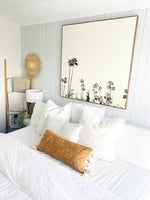 Modern Coastal Bedroom with Arlo Boho cushion in butterscotch.