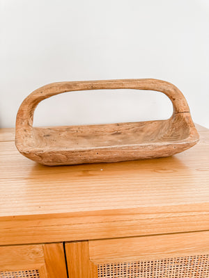 Wooden teak oblong basket with handle, home decor item, rustic, vintage, handmade 