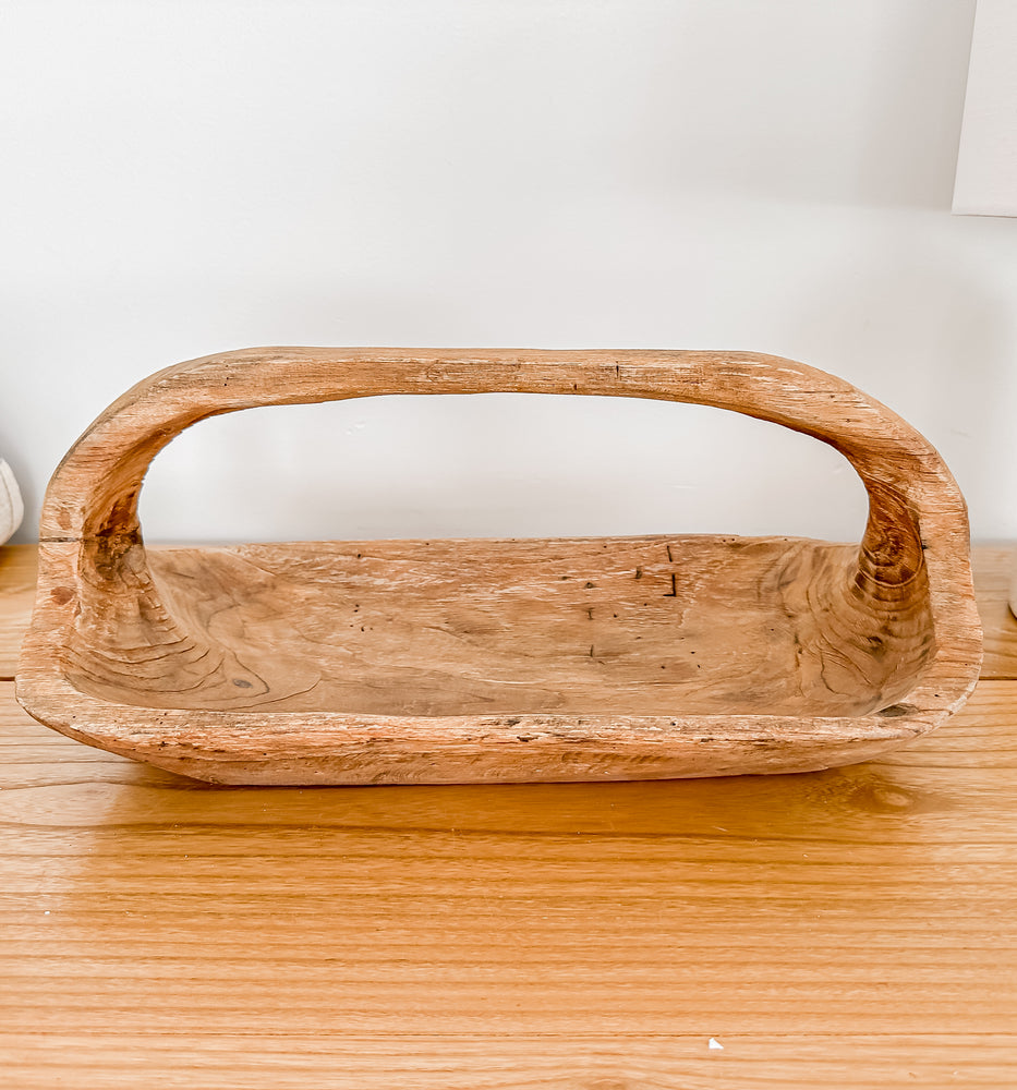 Wooden teak basket with handle, home decor item, rustic, vintage, handmade 
