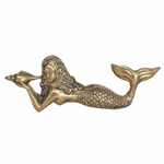 Brass mermaid Bella with luxurious gold finish holding shell - coastal charm home decor statement piece