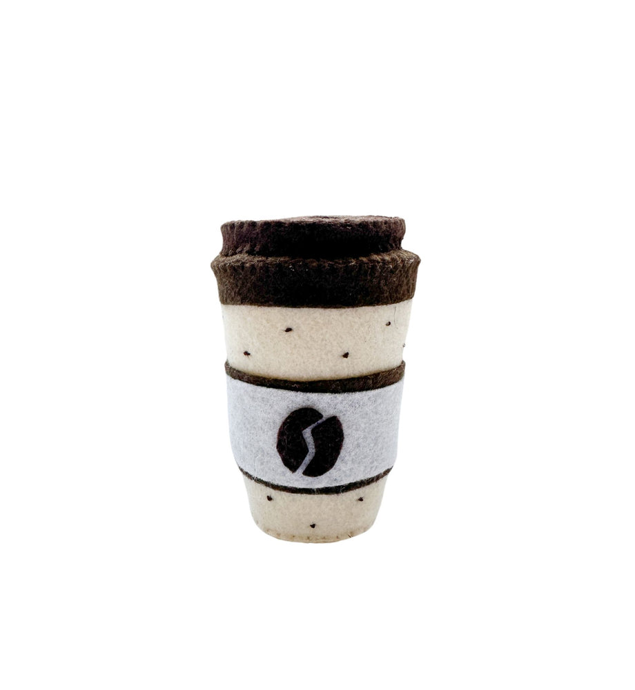 Felt coffee cup mocha colour dotted pattern coffee bean design kids toy