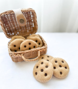Felt cookies chocolate chip basket overflow kids pretend play tea party