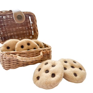 Felt cookies chocolate chip rattan basket kids toy pretend play set