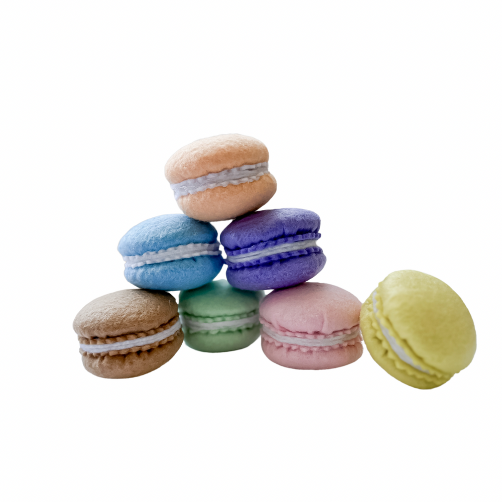 Handcrafted felt macarons set of 7 in rainbow colours - perfect kids tea party toys for imaginative play