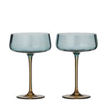 Tallo wine glasses set - elegant blue and amber coupe glasses with wide rim, luxury stemware for wine enthusiast