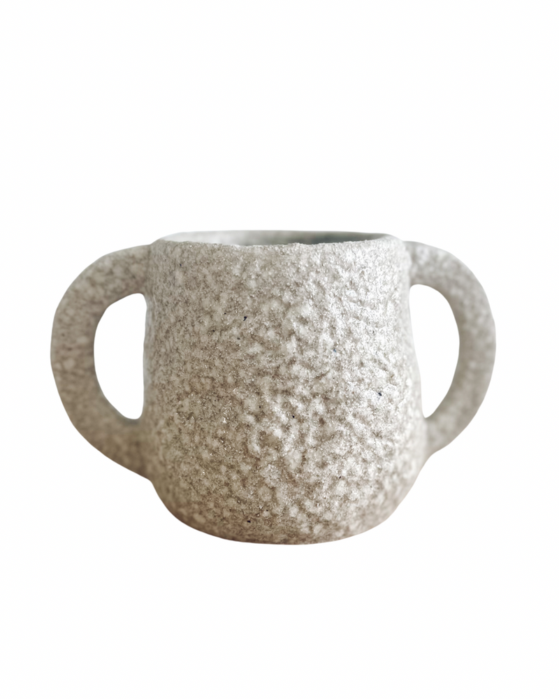 Small textured ceramic vase Elle with two handles - elegant artisanal home decor piece for modern interiors