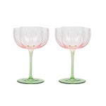 Tulip wine glasses set in pink and green colors - elegant stemware for entertaining and special occasions