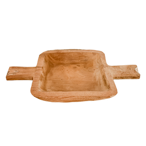 Wooden dough bowl Elena - handcarved rustic bowl with two wooden handles, 35cm farmhouse kitchen centrepiece