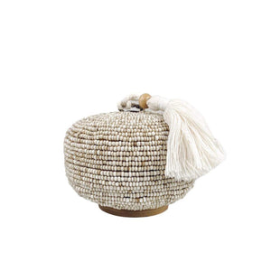 Beige beaded box with tassel 