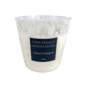 Casa Regalo 550g Citrus Cologne scented candle in white patterned glass jar