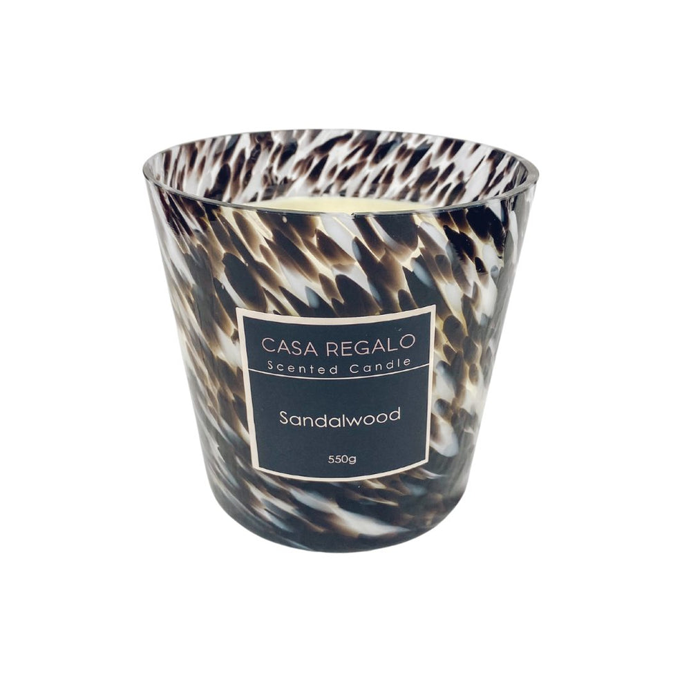 Casa Regalo 550g Sandalwood scented candle in black patterned glass jar