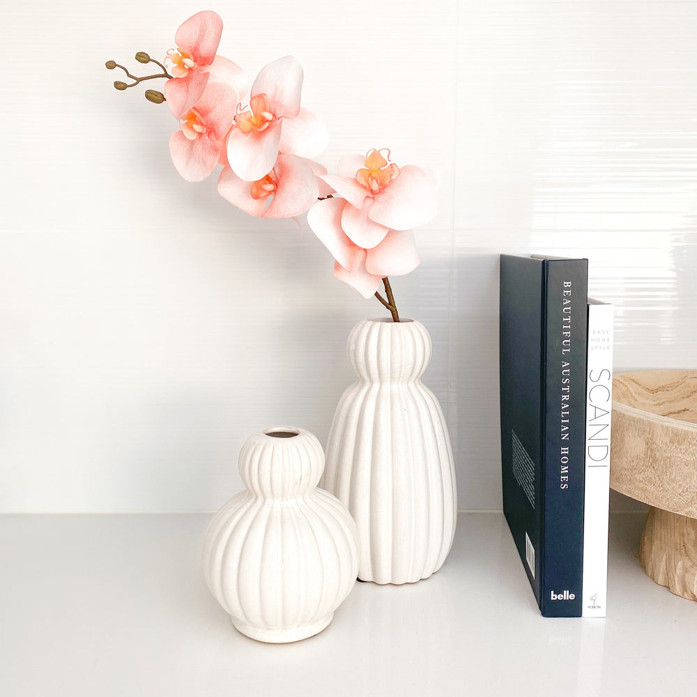 small Harper ceramic vase styled with dried flowers in a contemporary living space