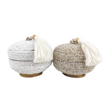 Beaded boxes with tassels in beige and white