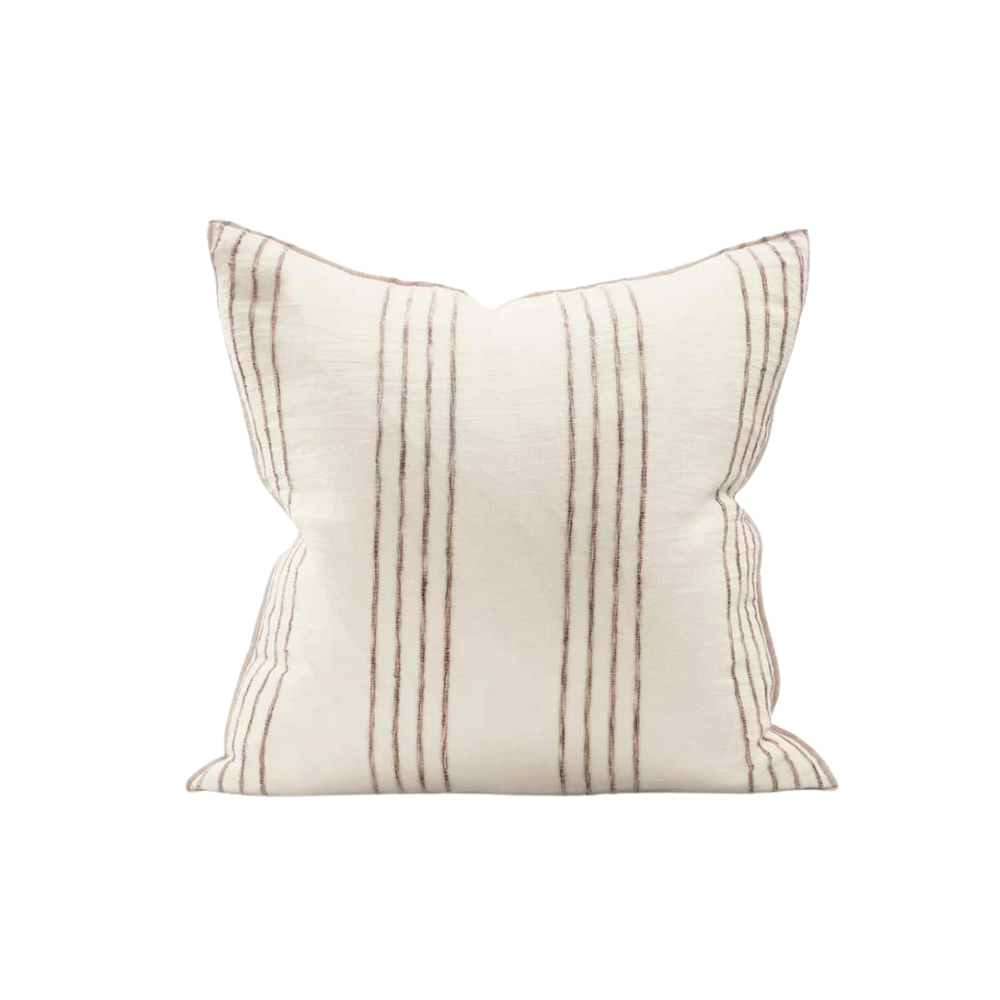 Large natural stripped linen cushion with insert