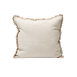 Large fringed natural linen cushion with insert