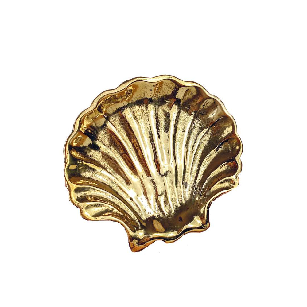 Handcrafted Cove brass clam trinket dish  - Indonesian artisan made decorative storage for jewellery and small items