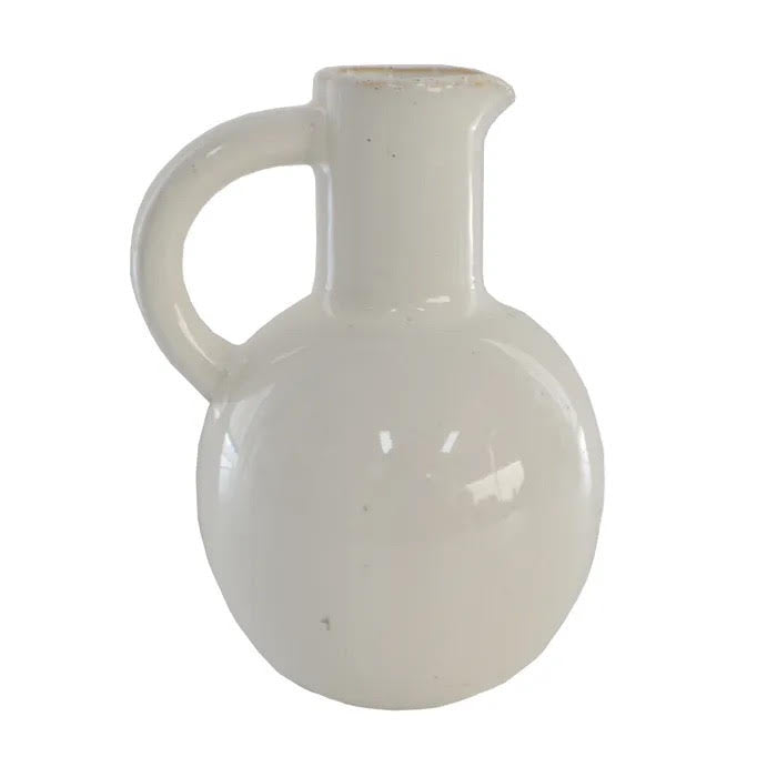 Elegant white glazed Carla ceramic vase with handle, 20.5cm height home decor piece