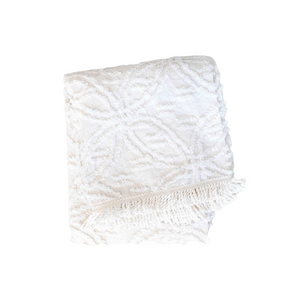 Darcie white cotton throw rug with intricate tufted pattern and soft fringed edges - 125x150cm luxury home decor