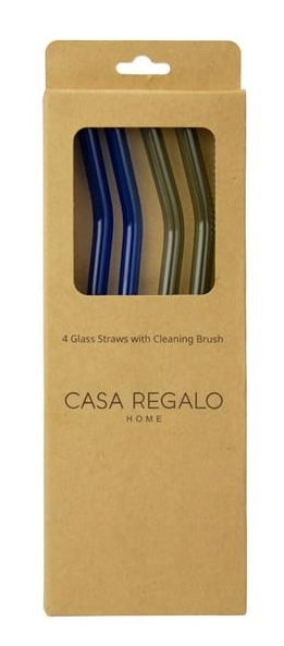 coloured glass straws with cleaning brush in box
