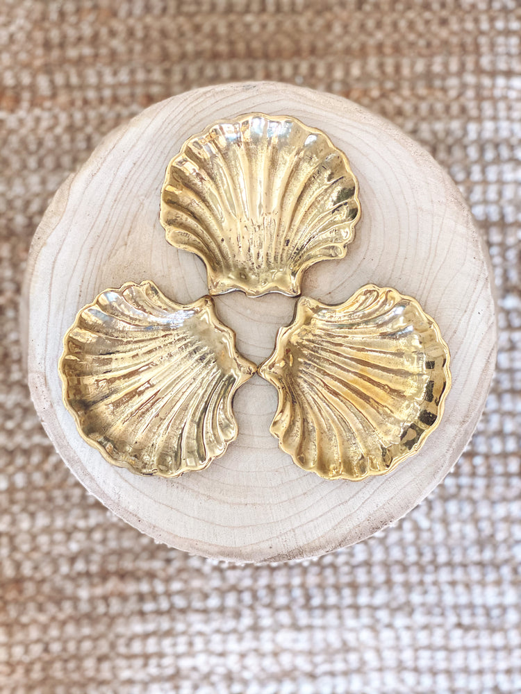 brass clam trinket dishes on tray