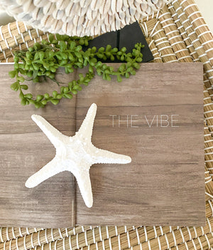 small white polyresin starfish on home decor tray