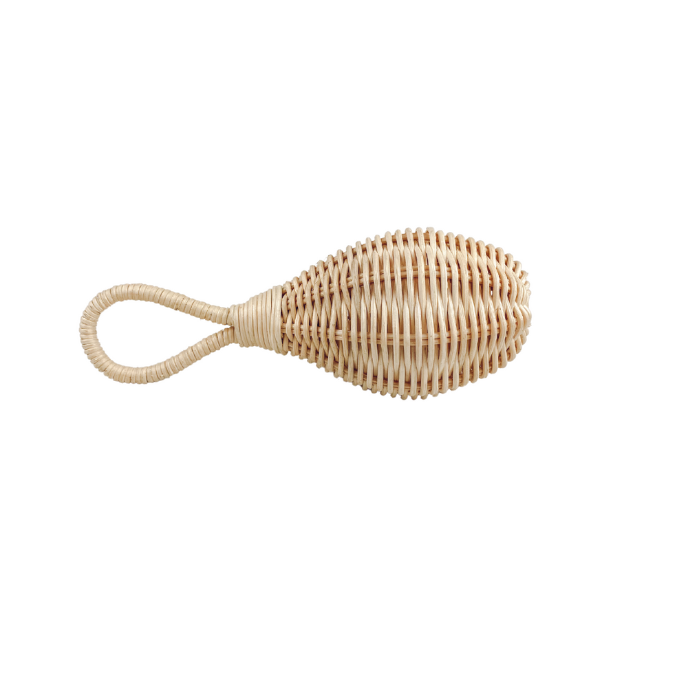 Handwoven natural rattan baby rattle "Luella" with delicate bell - Balinese artisan crafted nursery decor piece