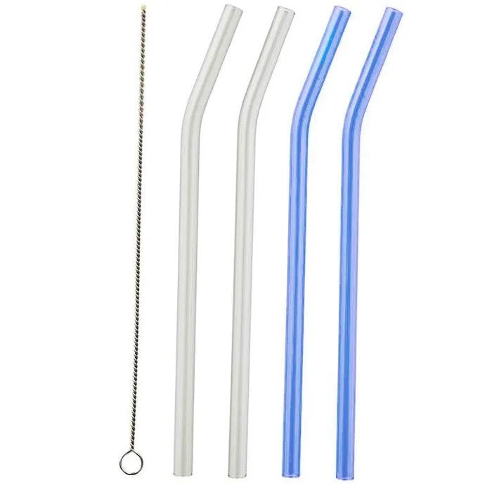 coloured glass straws with cleaning brush