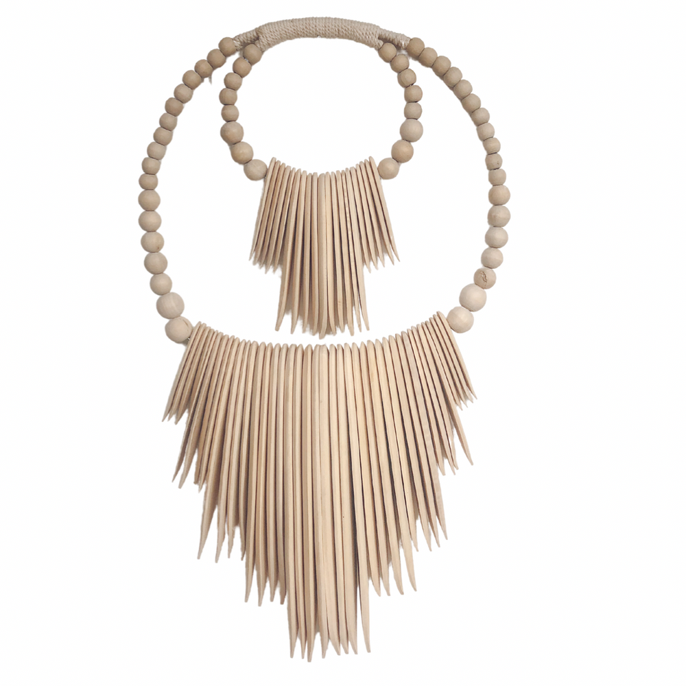 Zuma natural wood wall hanging inspired by cuttlefish with beads, 60cm handmade coastal bohemian decor piece